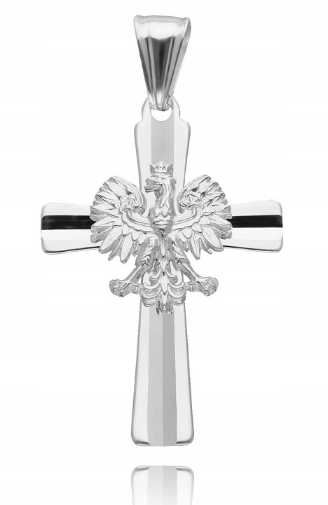 ZAWIESZKA SREBRNY KRZYŻYK PATRIOTYCZNY Z ORŁEM DIAMENTOWANY MĘSKI