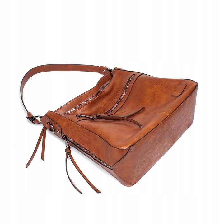 Torebka TORBA BRĄZOWA Pojemna Damska Eko Skóra na Zamek A4