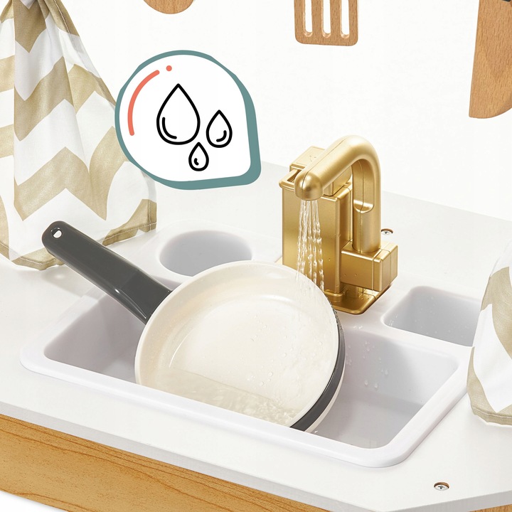 DUŻA DREWNIANA KUCHNIA INTERAKTYWNA XXXXL Z OŚWIETLENIEM LED - 50 ELEMENTÓW