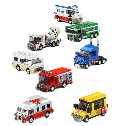 KLOCKI KONSTRUKCYJNE 8w1 POJAZDY MIEJSKIE ZESTAW KLOCKÓW DLA DZIECI