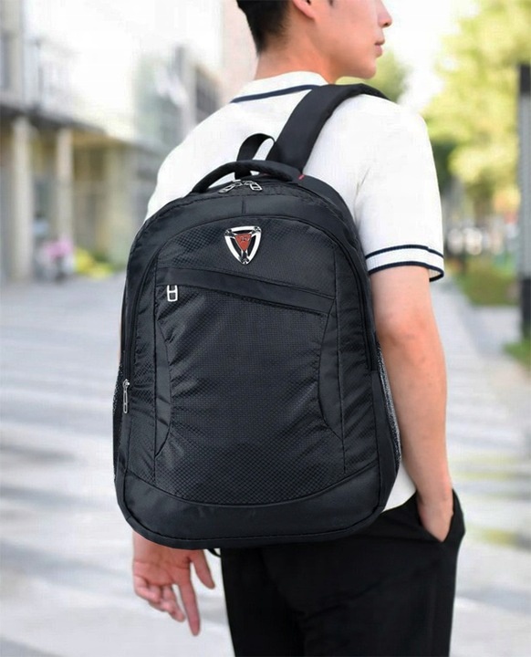 Plecak męski do pracy na laptopa szkolny młodzieżowy pojemny czarny solidny