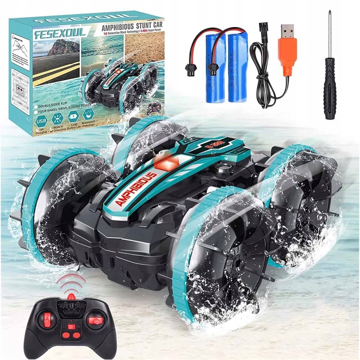 SAMOCHÓD ZDALNIE STEROWANY RC GESTAMI AMFIBIA 2 PILOTY 4x4 360° PŁYWAJĄCY