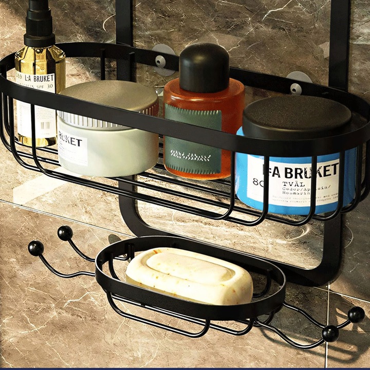 PÓŁKA ŁAZIENKOWA WISZĄCA POD PRYSZNIC PRYSZNICOWA CZARNA PODWÓJNA ODPORNA