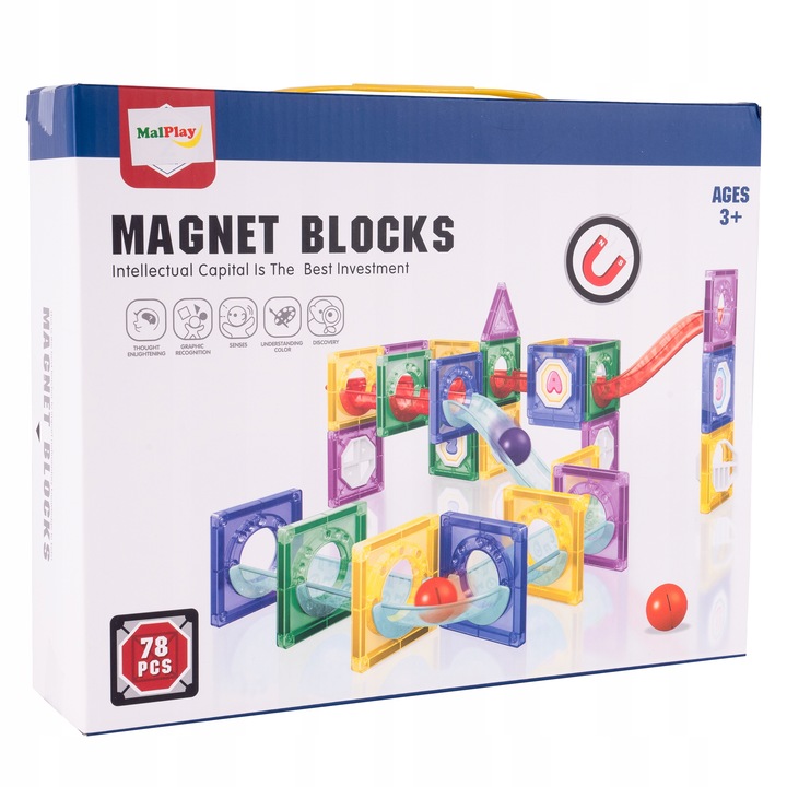 KLOCKI MAGNETYCZNE KONSTRUKCYJNE ŚWIECĄCY TOR KULKOWY ZJEŻDZALNIA 3D