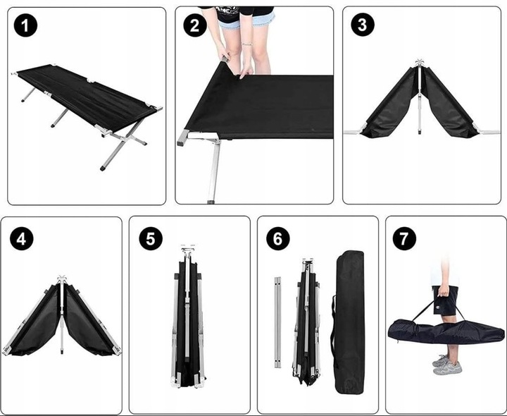 Działkowe Łóżko Polowe Turystyczne Leżak Leżanka XXL Odcień granatu TP190G