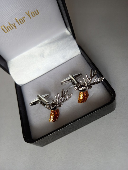 Spinki do mankietów dla myśliwego Głowa Jelenia Jeleń z Porożem + Pudełko