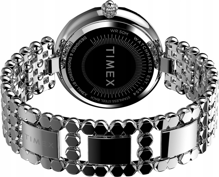 Zegarek damski srebrny na bransolecie TIMEX cyrkonie modny na prezent