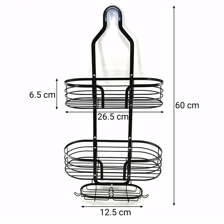 PÓŁKA ŁAZIENKOWA WISZĄCA POD PRYSZNIC PRYSZNICOWA CZARNA PODWÓJNA ODPORNA