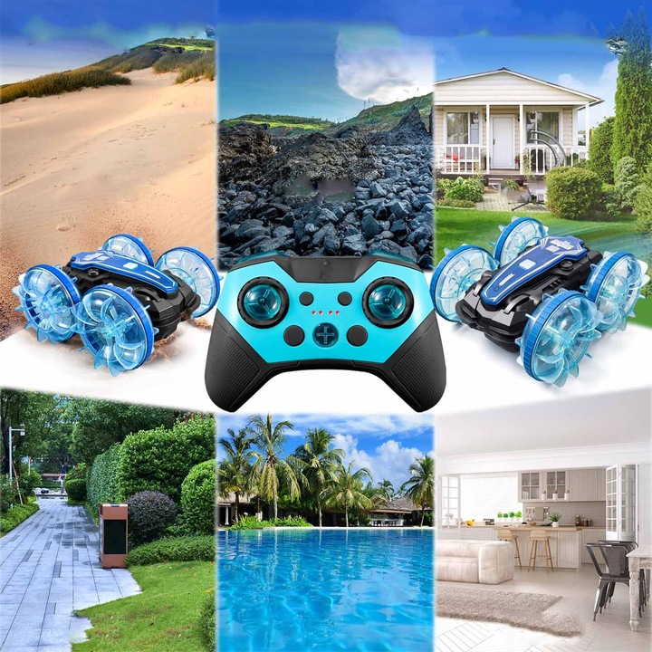 SAMOCHÓD ZDALNIE STEROWANY RC GESTAMI AMFIBIA 2 PILOTY 4x4 360° PŁYWAJĄCY