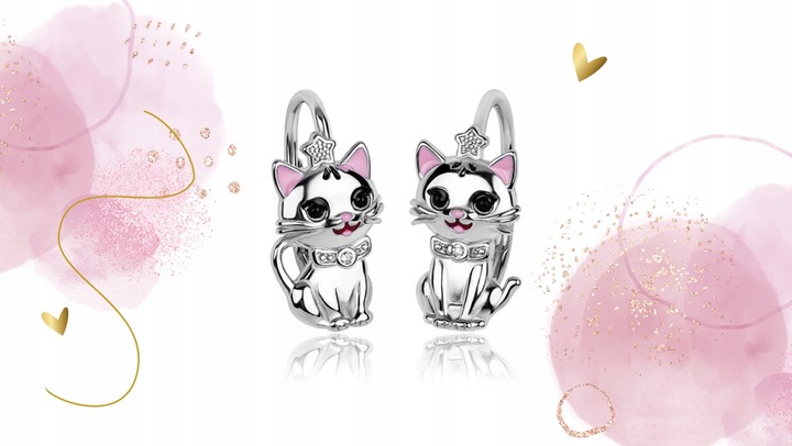 KOLCZYKI SREBRNE 925 DZIECI KOT KOTEK KOTKI ANGIELSKIE ZAPIĘCIE RODOWANE