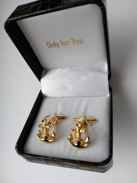 Złote spinki do mankietów Exciting Kotwica Marine Kapitańskie Żeglarskie