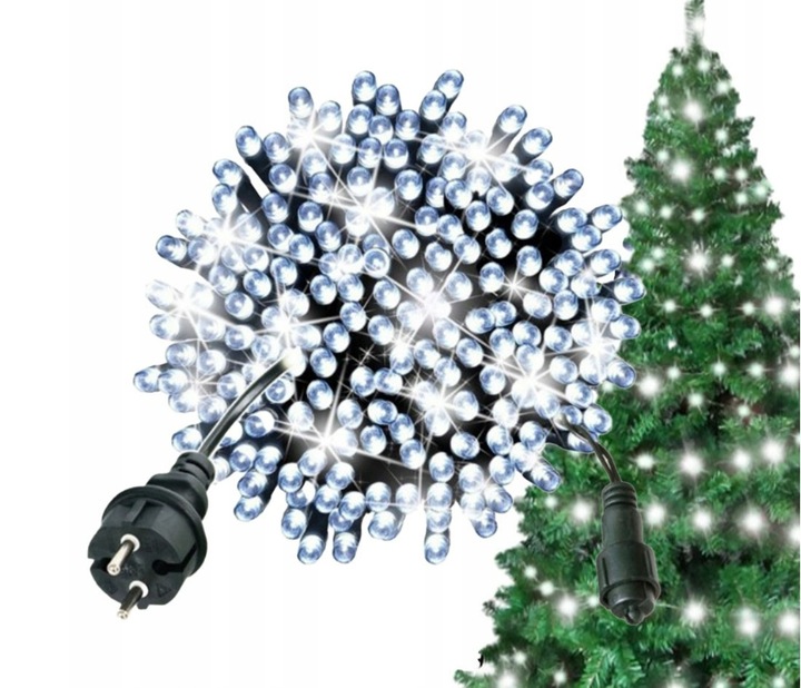 LAMPKI CHOINKOWE 500 LED STAŁE + FLASH ZEWNĘTRZNE BŁYSK IP44 BIAŁE ZIMNE