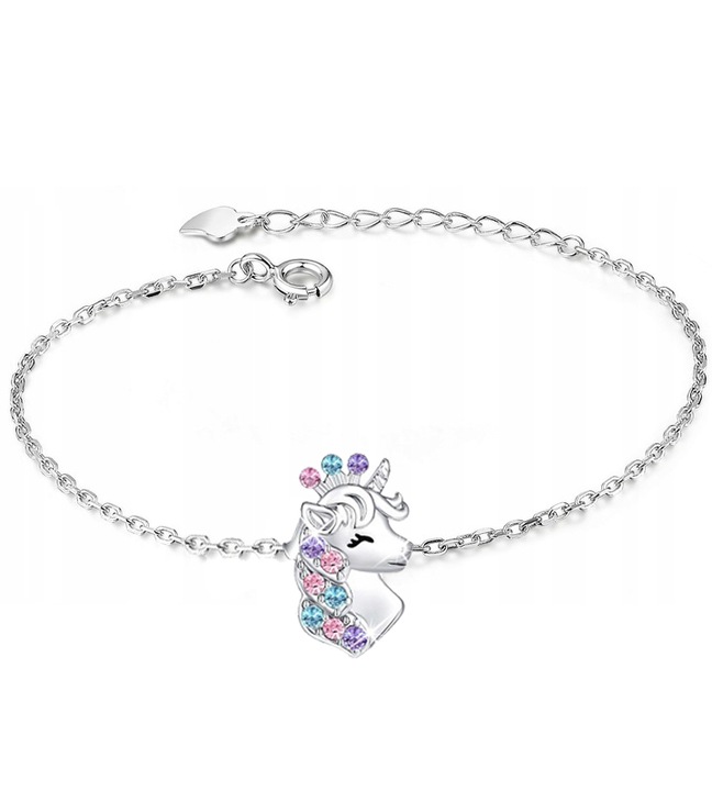 BRANSOLETKA SREBRNA DLA DZIEWCZYNKI JEDNOROŻEC CELEBRYTKA SREBRO PRÓBA 925