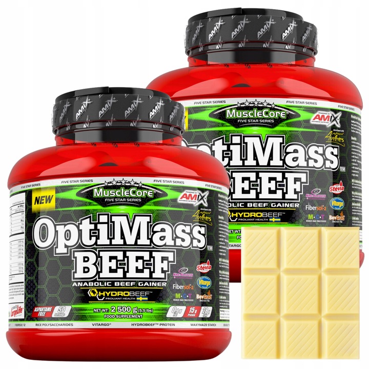 Gainer bez Cukru 5kg OptiMass Beef BCAA Glutamina Węglowodany Beef Protein