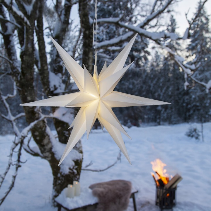 Gwiazda wisząca biała 3D Led ALICE 57 cm na baterie