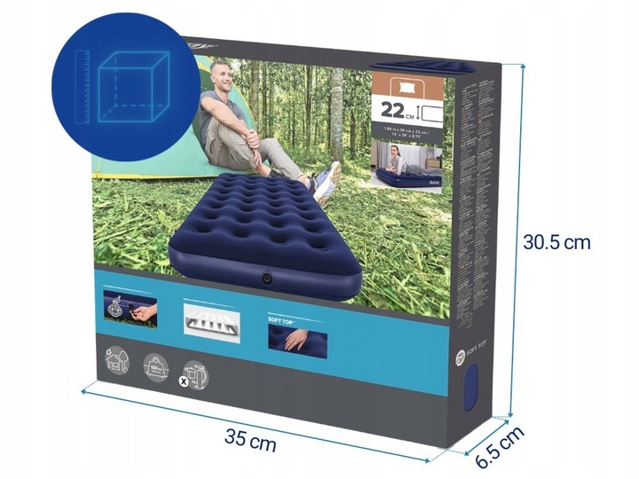 Materac Dmuchany Welurowy Jednoosobowy Łóżko Bestway 67001 188x99 MODEL2025