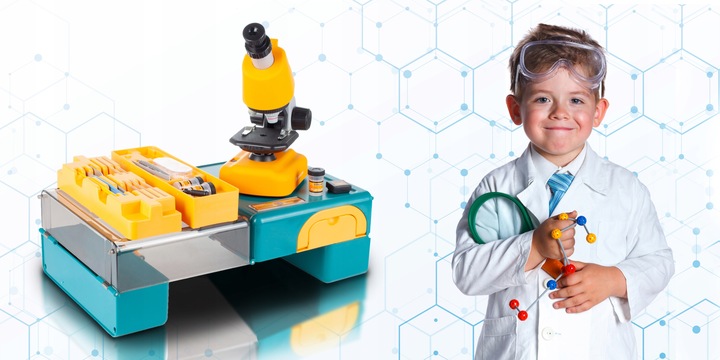 MIKROSKOP NAUKOWY ZABAWKA DLA DZIECI Z AKCESORIAMI W WALIZCE 640X