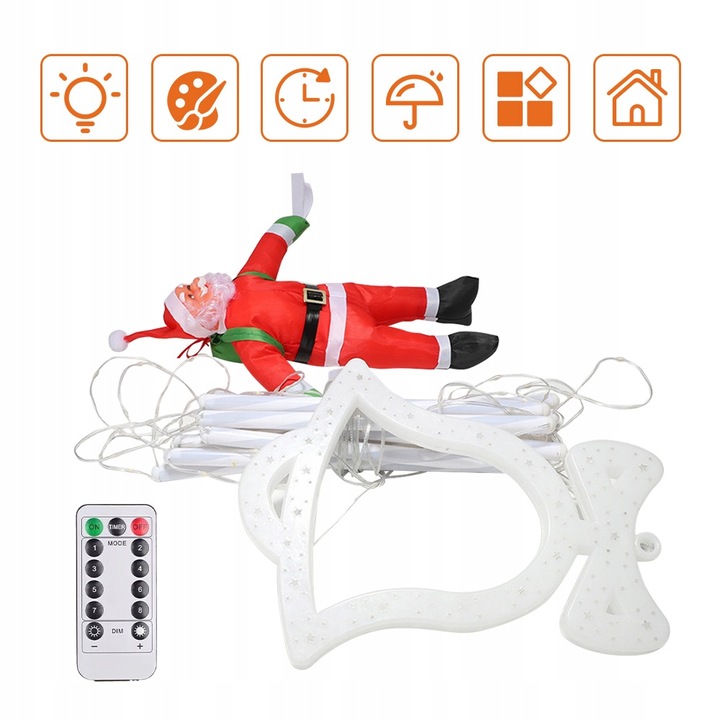 ŚWIĄTECZNE LAMPKI LED DRABINKA ŚWIĘTEGO MIKOŁAJA 8 TRYBÓW 160 CM