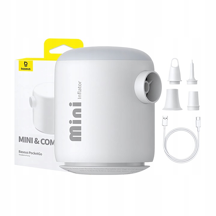 Baseus Mini Kompresor Przenośna Pompka Lampka LED USB-C 230L/min 3500kPA