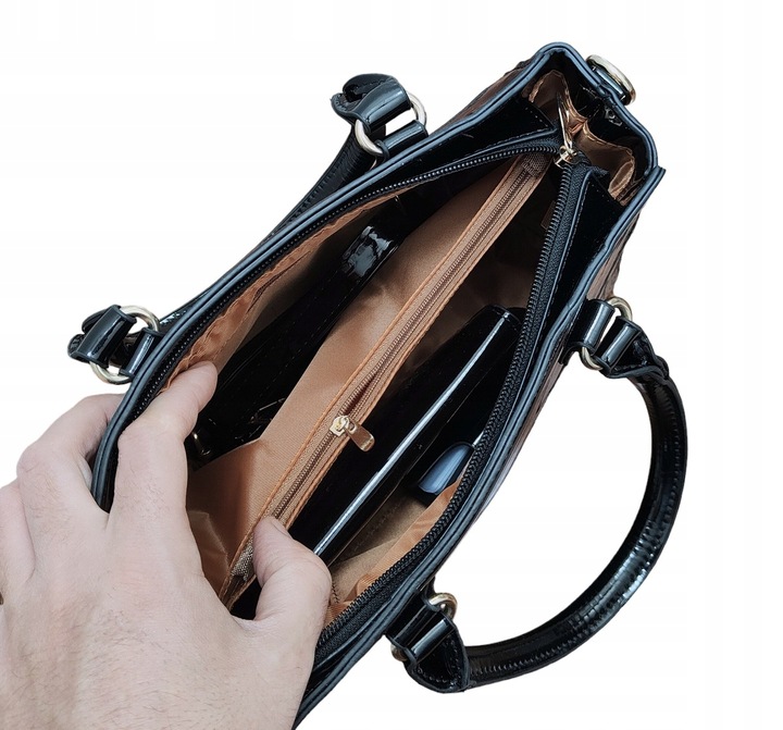 Torebka CZARNA Zestaw 3w1 Damska KLASYCZNA Lakierowana Prezent