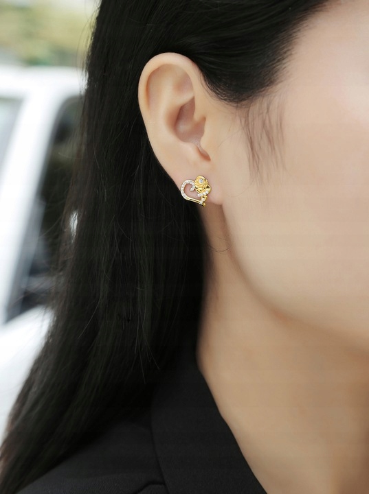 Srebrne kolczyki serca róże wkrętki sztyfty srebro 925 pozłacane oryginalne