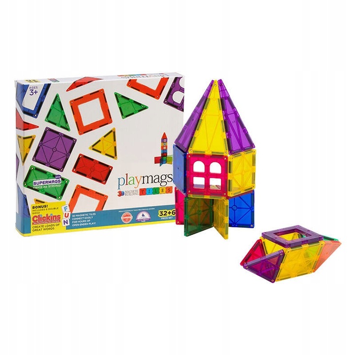 PLAYMAGS KLOCKI MAGNETYCZNE KONSTRUKCYJNE 3D EDUKACYJNE DLA DZIECI 32 EL