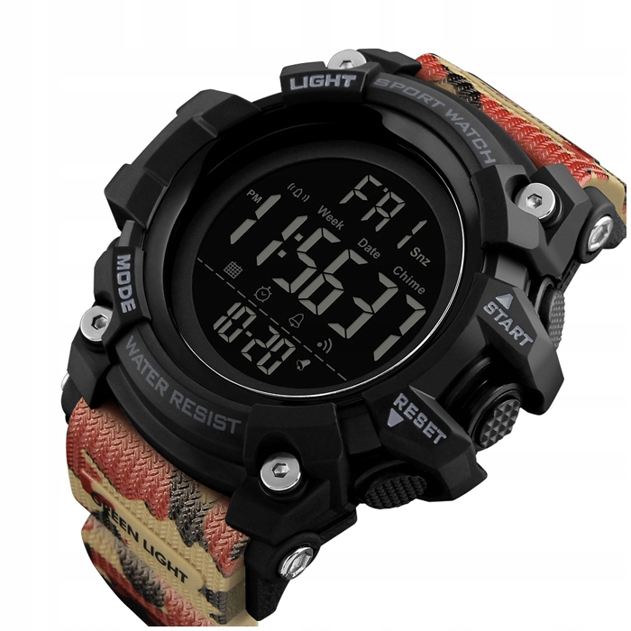 Zegarek męski elektroniczny alarm 12/24 h stoper LED data