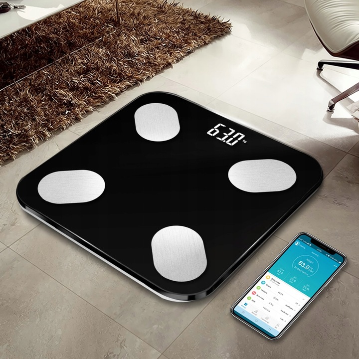 WAGA ŁAZIENKOWA BLUETOOTH SMART 25w1 180Kg ANALITYCZNA INTELIGENTNA + METR