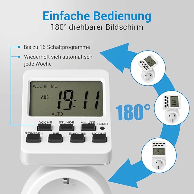 Cyfrowy programator czasowy, z 16 programami przełączania, odliczanie