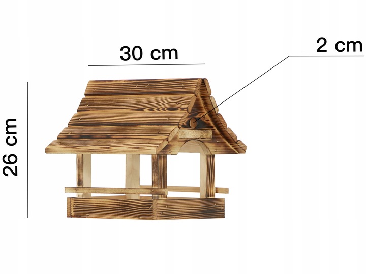 Piękny Duży Karmnik dla Ptaków Drewniany Opalany Super Jakość