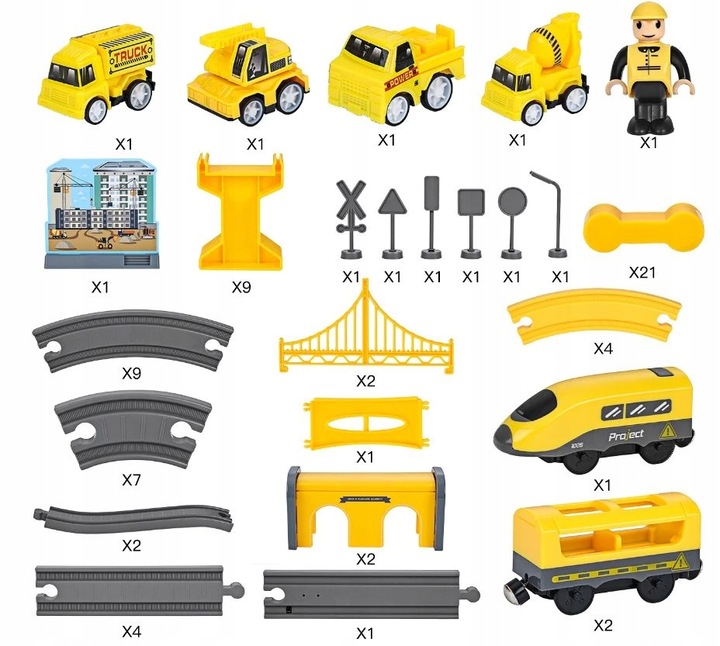KOLEJKA ELEKTRYCZNA TORY POJAZDY MOSTY DOMKI POCIĄG WAGONY 92 elementów