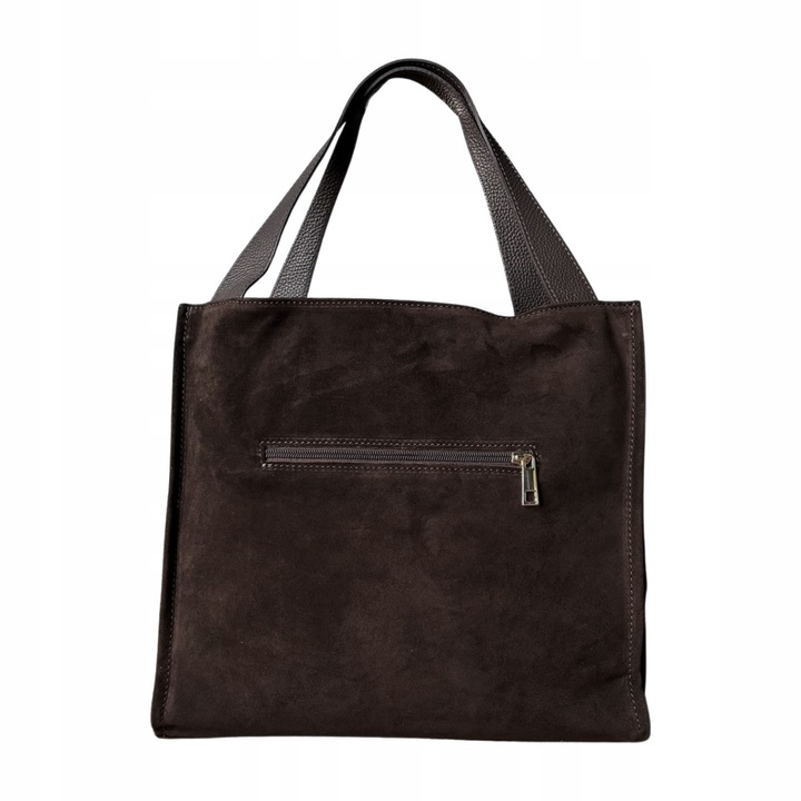 Czekoladowa zamszowa torebka shopper brązowa ZAMSZ NATURALNY Vera Pelle