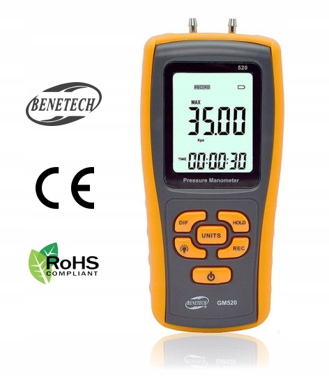 MANOMETR RÓŻNICOWY CYFROWY MIERNIK CIŚNIENIA TESTER PODCIŚNIENIA USB+ LCD