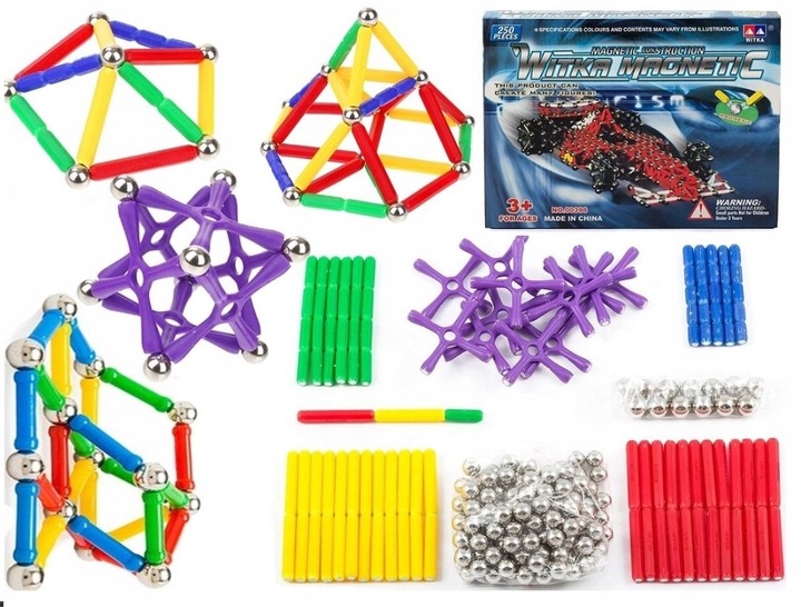 KLOCKI MAGNETYCZNE KONSTRUKCYJNE EDUKACYJNE KULKI ZESTAW 250 SZT DLA DZIECI