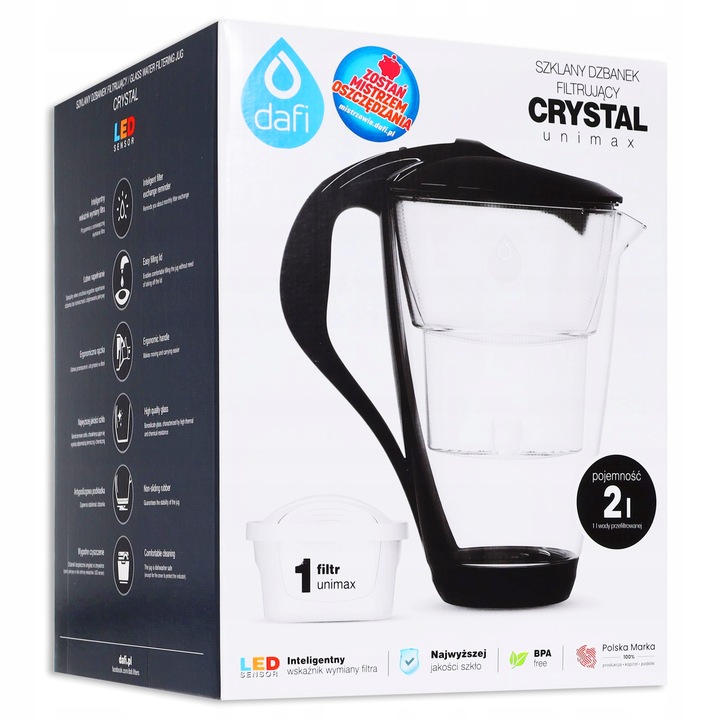 DZBANEK szklany DAFI CRYSTAL unimax LED 2L + 1 WKŁAD