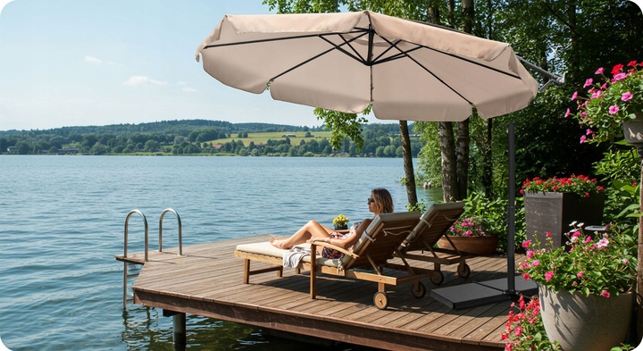 Parasol ogrodowy duży składany z wysięgnikiem pokrowiec 8 segmentów Ø 350cm