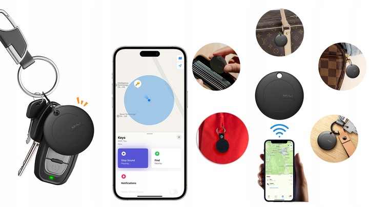 Lokalizator GPS 3x MiTag MiLi do iOS + 3x Etui Brelok do plecaka kluczy psa