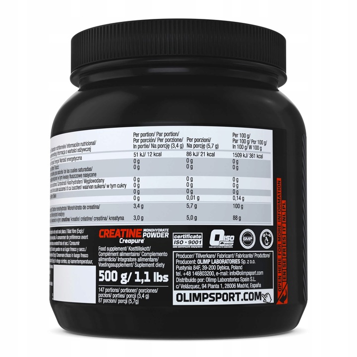 OLIMP KREATYNA CREATINE MONOHYDRATE Powder CREAPURE 500g SIŁA ANABOL