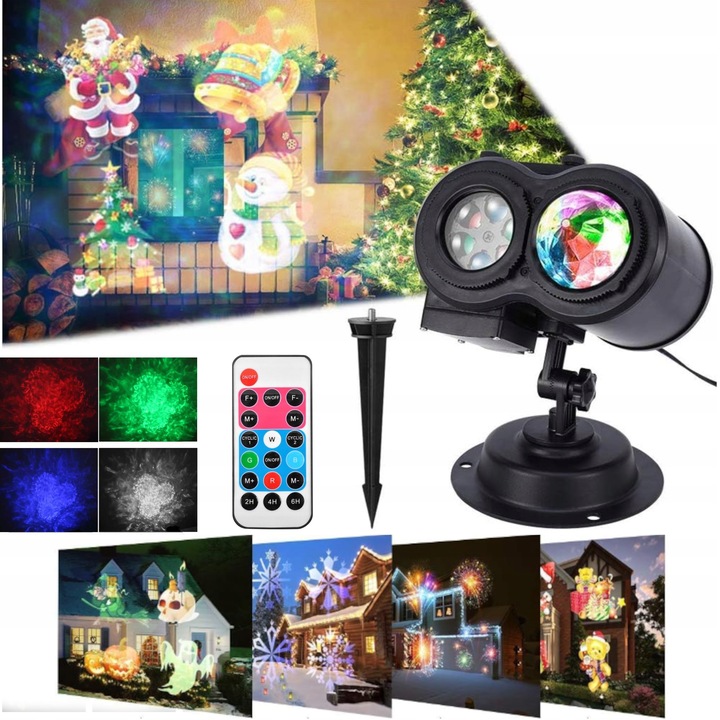 PROJEKTOR LED ŚWIĄTECZNY RZUTNIK LAMPKI NA DOM ŚNIEŻYNKI + PILOT 12 SLAJDÓW