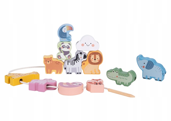 NAWLEKANKA ZOO DREWNIANA PRZEPLATANKA SZNUROWANKA KLOCKI 13 EL WOOPIE GREEN