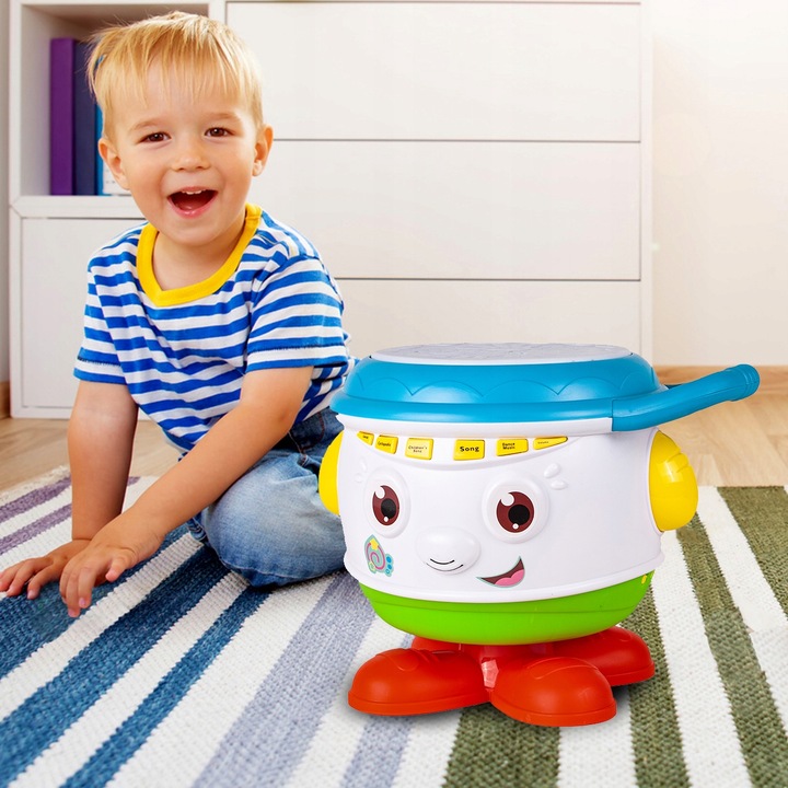 BĘBENEK MUZYCZNY INTERAKTYWNY OBROTOWY DLA DZIECI ŚWIATŁO ŚMIECH DZIECKA