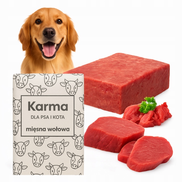 10 KG MIĘSO MROŻONE DLA PSA - 100% WOŁOWE BEZ KOŚCI mokra karma kostki BARF