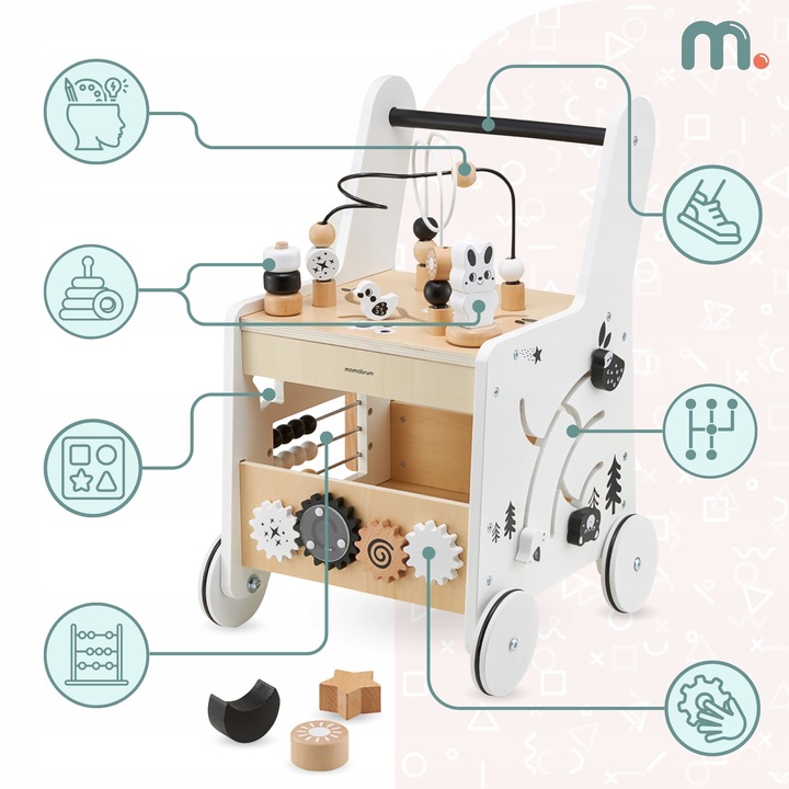 Drewniany pchacz 6w1, chodzik dla dzieci z funkcją stolika edukacyjnego