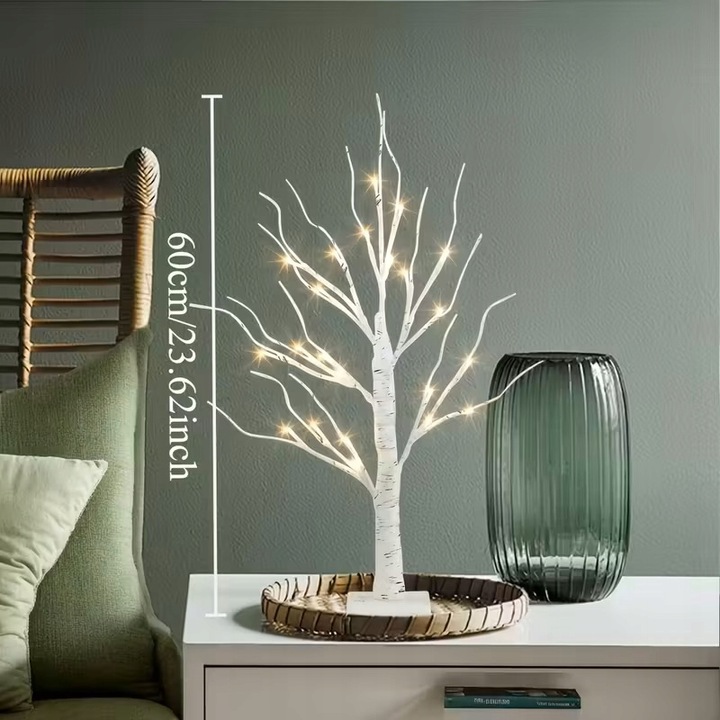 Drzewko LED 60 cm „Biała Brzoza” Ciepłe światło, dekoracja stołu
