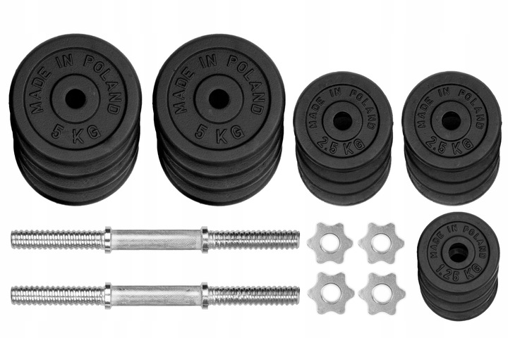 HANTLE ŻELIWNE regulowane 2x35kg gryfy talerze zestaw do treningu 70kg