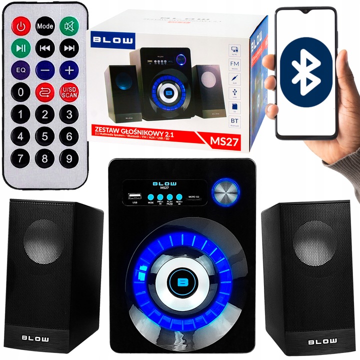 Głośniki komputerowe 2.1 BLUETOOTH SD USB AUX LED