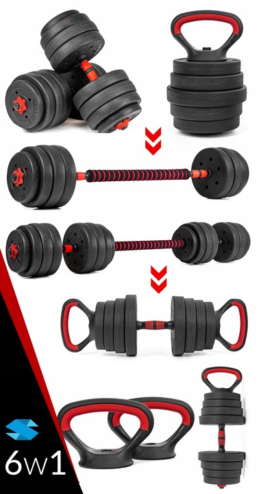 HANTLE regulowane 2x20KG sztanga KETTLEBELL zestaw HANTLI 6w1 GRYFY uchwyty