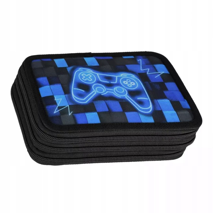 PIÓRNIK SZKOLNY TRZYKOMOROWY Z WYPOSAŻENIEM DLA CHŁOPCA PIXEL PAD GAME