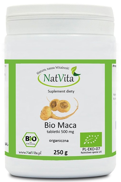 Maca BIO Żółta Ekologiczna Układ Hormonalny 500mg 500 Tabletek NatVita