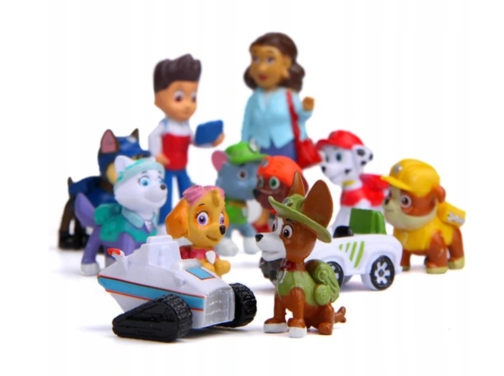 PSI PATROL PIESKI ZESTAW 10 FIGUREK I 2 POJAZDY + SASZETKA PSI PATROL